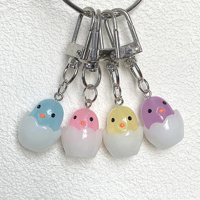 Creative Luminous Chick Keychain Cute Cartoon Chicken Keyring Resin Key Holder Bag Pendant Earphone Hanging Decoration Gifts