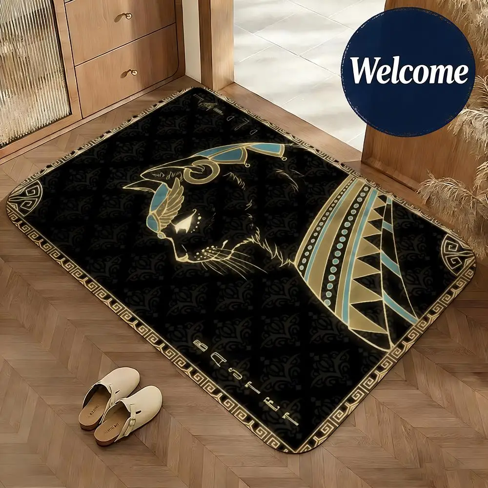 Soft Flannel Floor Mat Art Egypt Abstract Floor Mat Non-Slip Absorbent Doormat Bathroom Bedroom Home Decor Rug