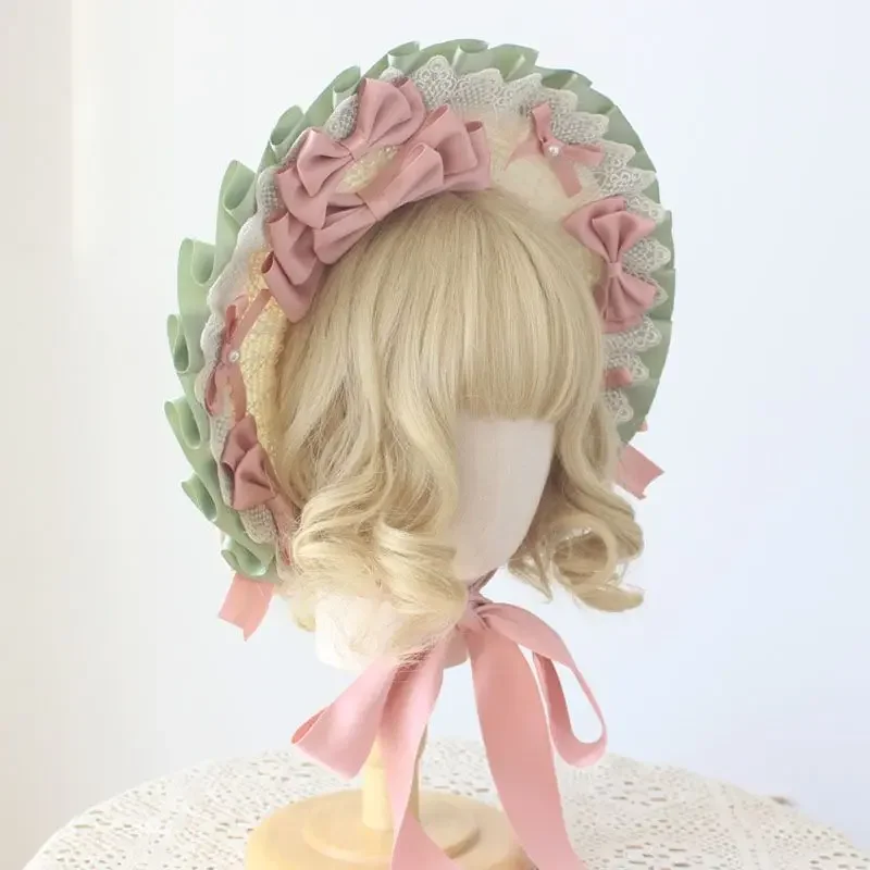Lolita Elegant Bowknot Flat Hat Weaving Bow Top Hat Wedding Tea Party Pastoral Straw Hat Lace European Style Clothing Accessorie
