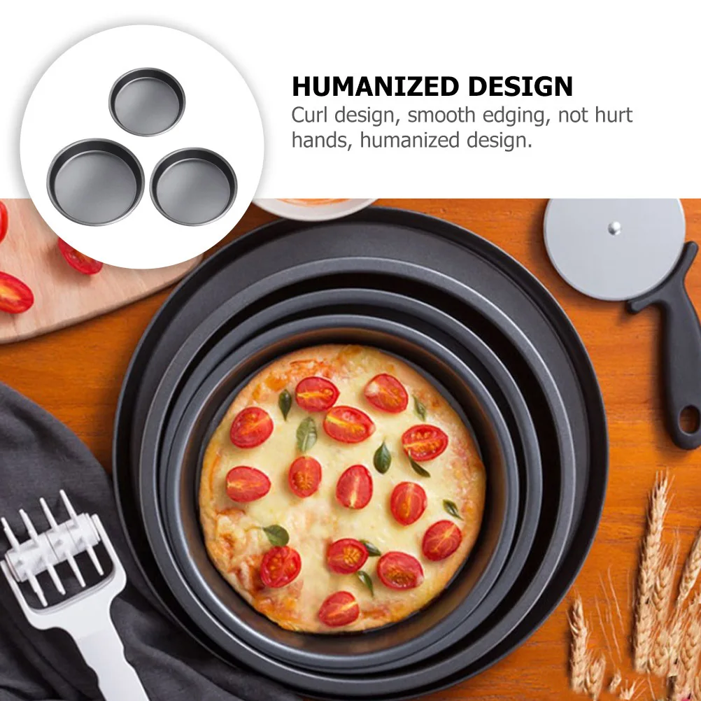 

3pcs Pizza Tray Round Carbon Steel Nonstick Baking Pan For Cake Bread Cookies Roasting Vegetable Oven Bakeware