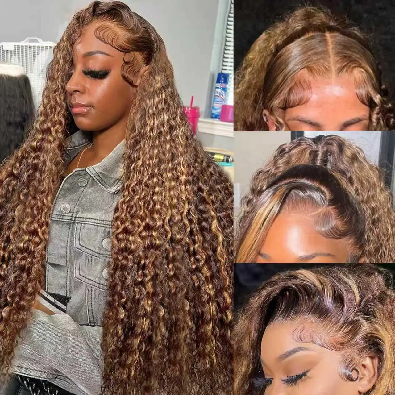 

34 Inch Honey Blonde Human Hair Wig with Deep Wave and HD Lace Front, Pre-Plucked 200 Density for Women