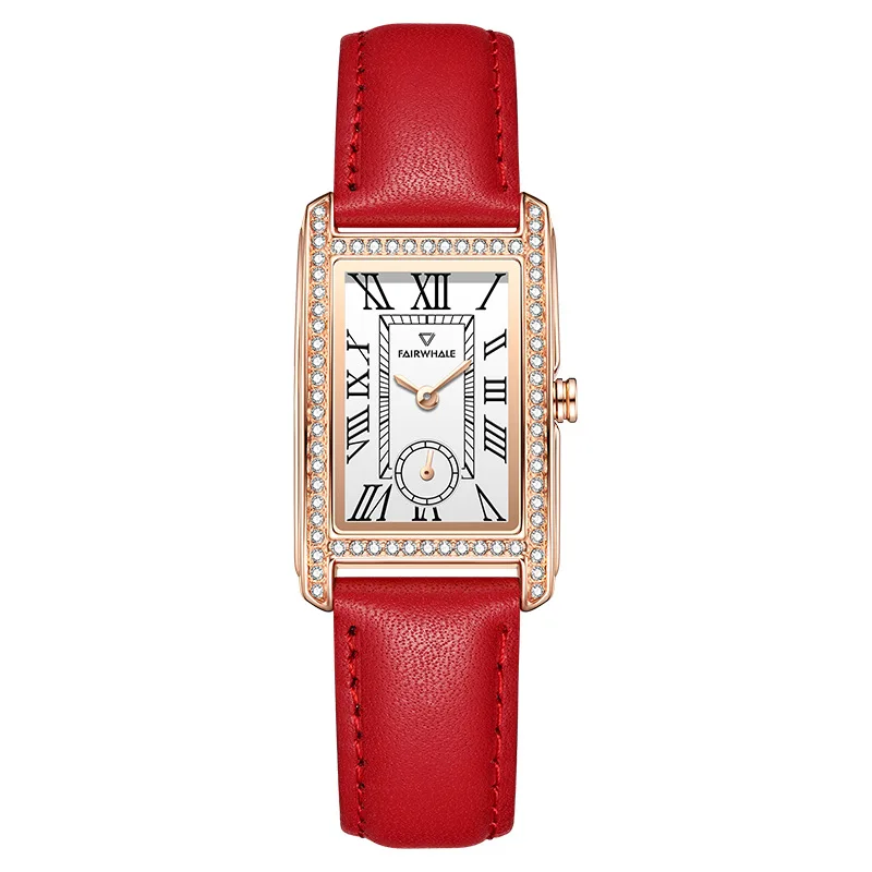 Retro Diamond Square PU Leather Quartz Watch for Women with Waterproof Pin Buckle and Classic Fashion Design