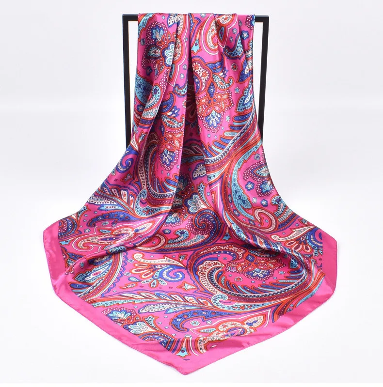 Hochwertige Seidenschals für Damen, quadratisch, Satin, Hijab-Schal, schlichtes Taschentuch, Schals, Wraps, Kopf, weibliches Stirnband, islamisches Halstuch – Detail 13