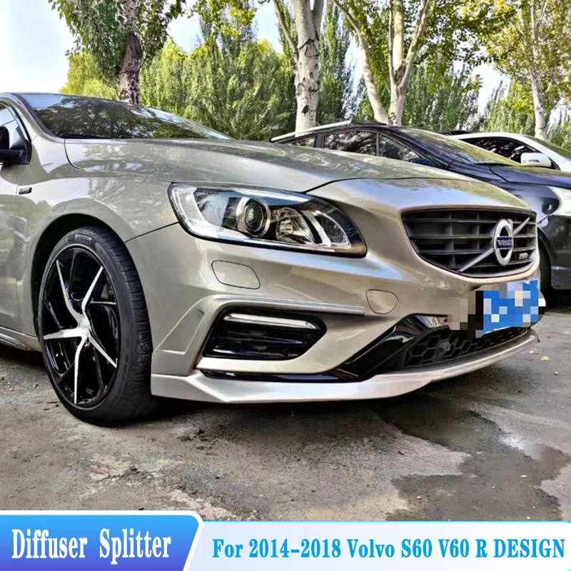 Para 2014-2018 Volvo S60 V60 R diseño parachoques delantero divisor difusor cubierta protectora decorar ABS plástico Tuning Body Kit Accesorios