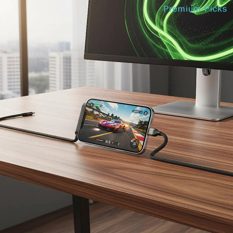 portable240W Fast Charging USB C Cable Built-in Phone Stand Wear-resistant Braided Nylon Data Cord for Home Outdoor Use