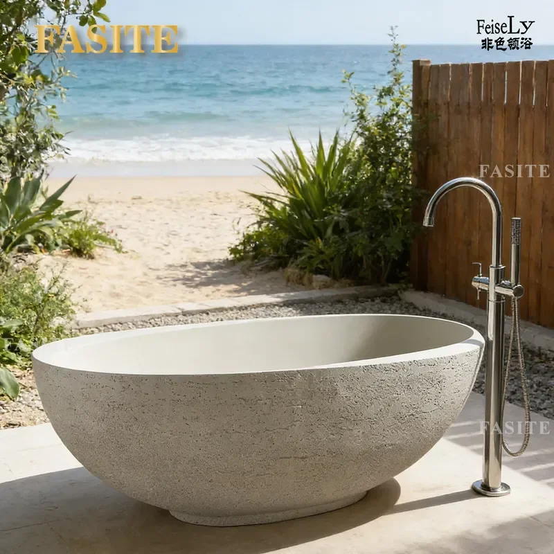 Travertine Bathtub Hand Carved Natural Texture Enhances Artistic Sense of Bathroom Luxury Bathtub