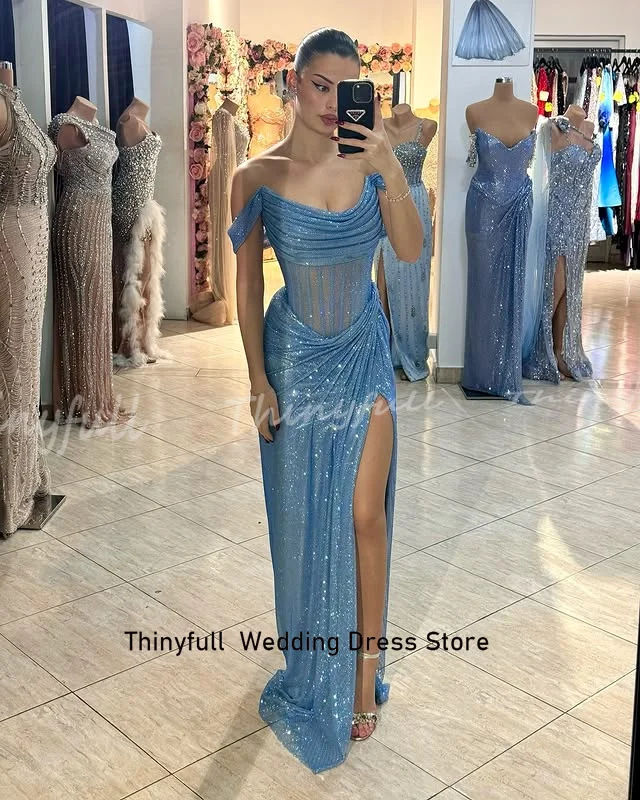 Thinyfull Mermaid Offไหล่ชุดราตรีแขนกุดGlitterชุดราตรี 2025 แยกชุดอย่างเป็นทางการRobes De Soiréeที่กําหนดเอง