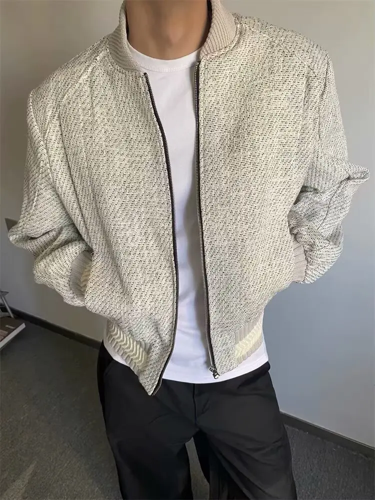 

American Retro Knitted Baseball Jaet Men's Cleanfit Couple's ort Coat Loose Fit Youthful Sle Spring Autumn Wear