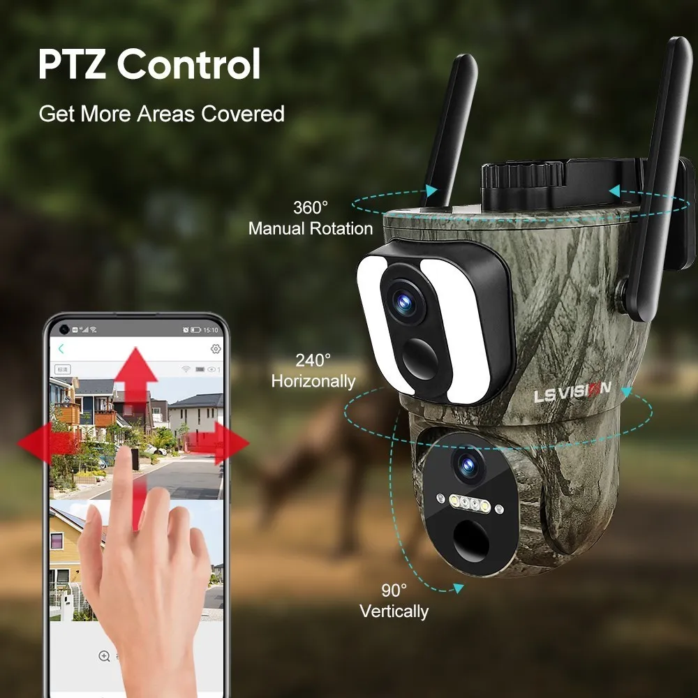 LS VISION 4K 4G Sim telecamera di sicurezza solare Wireless Outdoor WiFi rilevamento umano/animale telecamera impermeabile per la fauna selvatica caccia alla foresta