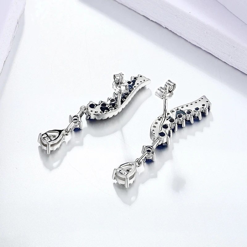 Qian Heng S925 Synthetic Blue Sapphire Drop Earrings Sliver Elegent Fine Design Earring For Women 925 Sterling Silve Gift Party