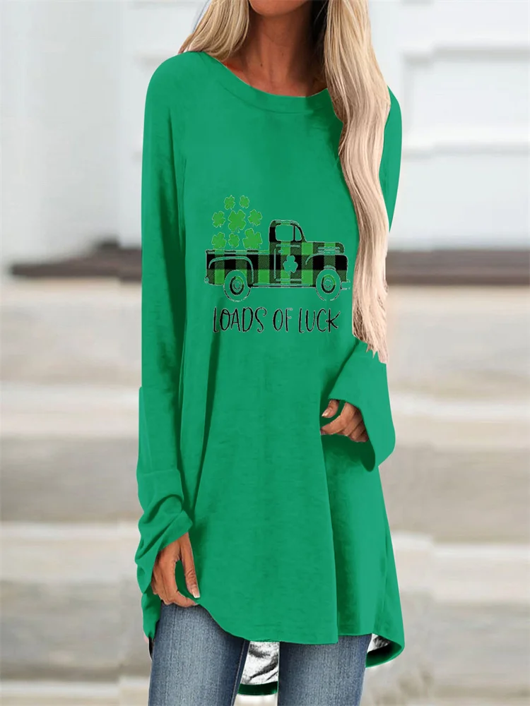 

2024 New Loose Round Neck Top Long Sleeve Loose Comfortable Women's Top 3D Printed Lucky Clover Irish St. Patrick's Day Long Sle