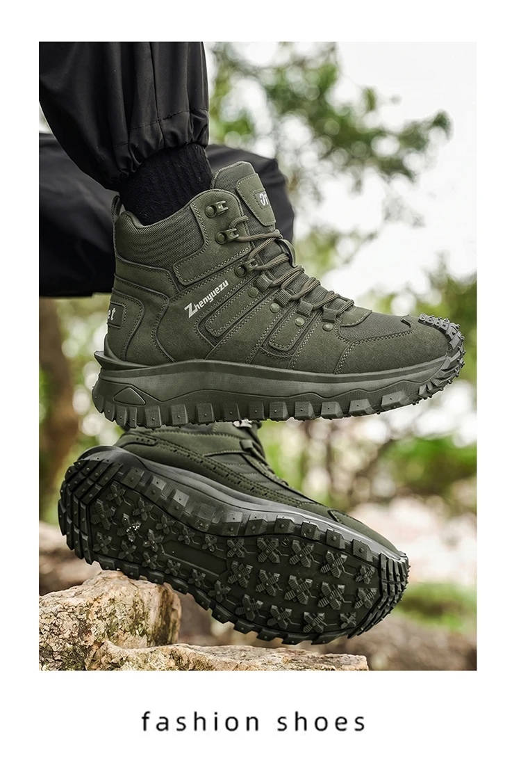 Herren-High-Top-Wanderstiefel in großen Größen, modisch, mit komfortablem Futter, flexibler und dicker Sohle, hervorragendem Grip, geeignet für Outdoor-Wanderungen, Trekking, Camping und andere Aktivitäten. – Detail 14