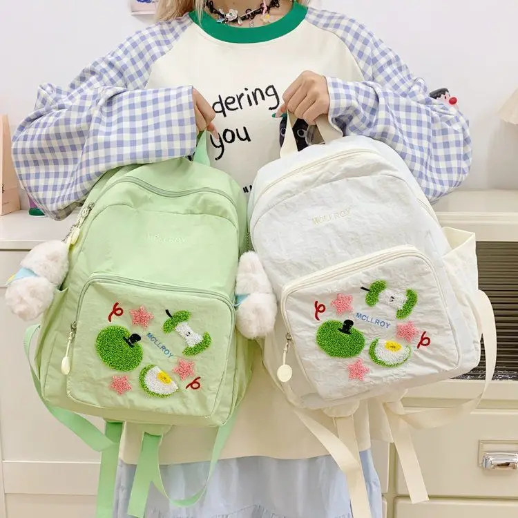 Cute Cartoon Plush Apple Large-capacity Nylon Backpack Kawaii Student Schoolbag Commuter Storage Bag Women's Bag Back To School