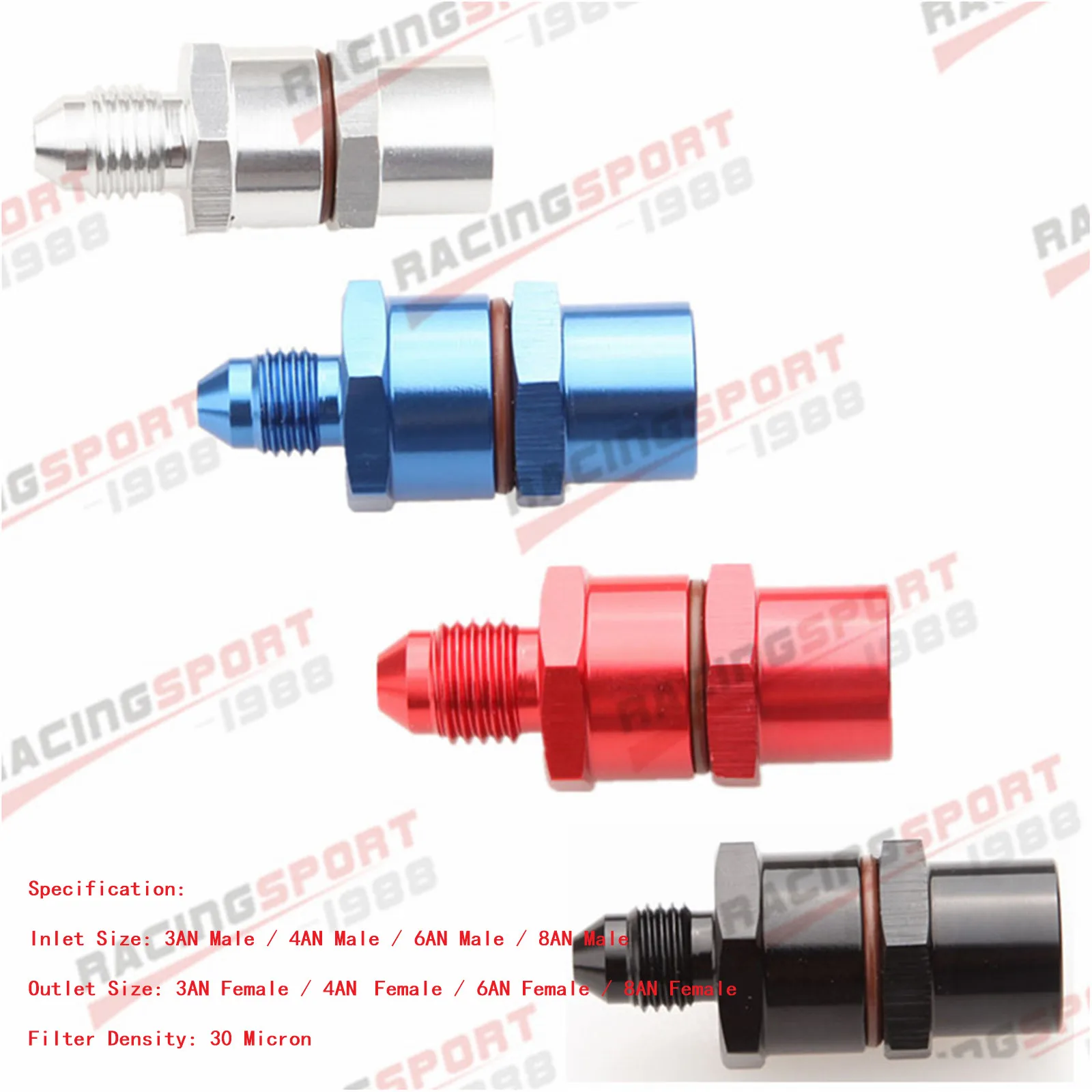 AN3 AN4 AN6 AN8 Male To 3AN 4AN 6AN 8AN Female High Flow Billet Turbo Oil Feed Line Filter 30 Micron red/silver/blue/black