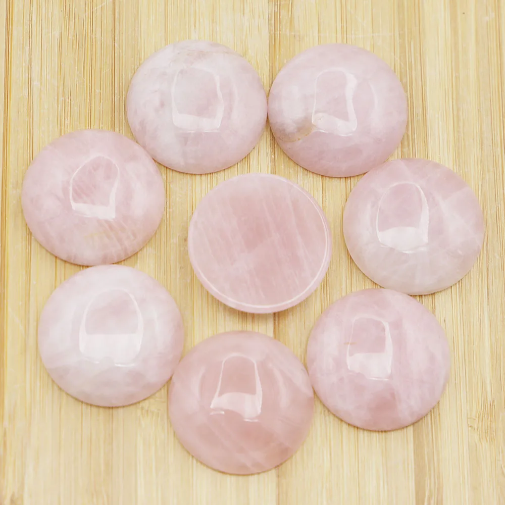 30MM Natural Stone Good Quality Rose Quartz Round Cab Cabochon Beads Ornament Charms Fashion Jewelry Accessories Wholesale 10Pcs