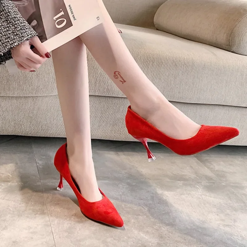 

2025 Hot Sale Ladies Shoes Shallow Women's High Heels Fashion Solid Office and Career Sexy Pointed Toe Heels Women Zapatos Mujer