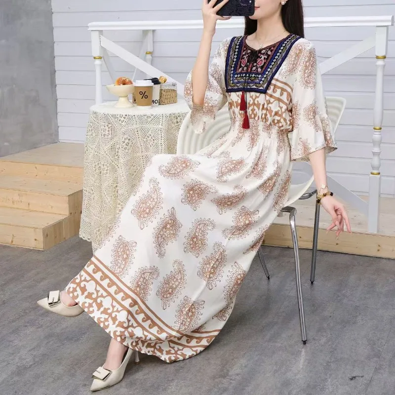 THHONE Letnia sukienka dla kobiet Robe Maxi Long Boho Bohemian Indian Clothes Korean Fashion Casual Dresses Vestidos Para Mujer
