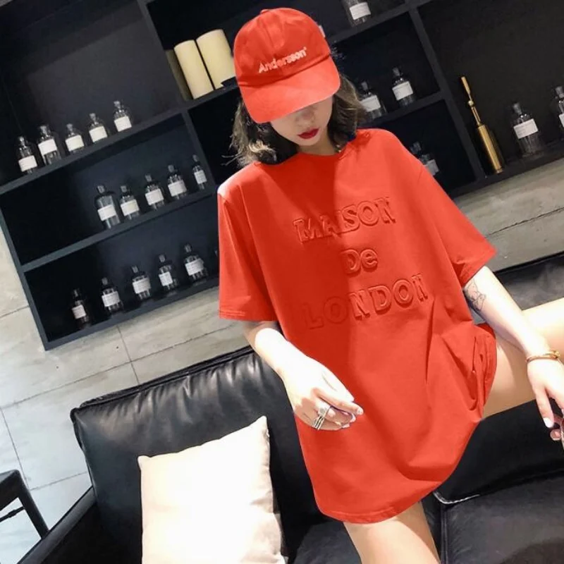 Fashion All-match Blue T Shirts Short Sleeve O-neck Loose Solid Youth Trend Print Tops Casual Vintage Women Clothing Summer New