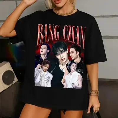 

K-POP Bang Chan Wandering Kpop Pattern T-shirt Pure Cotton Short-sleeved Design Suitable for Neutral Casual Style Loose T-Shirt