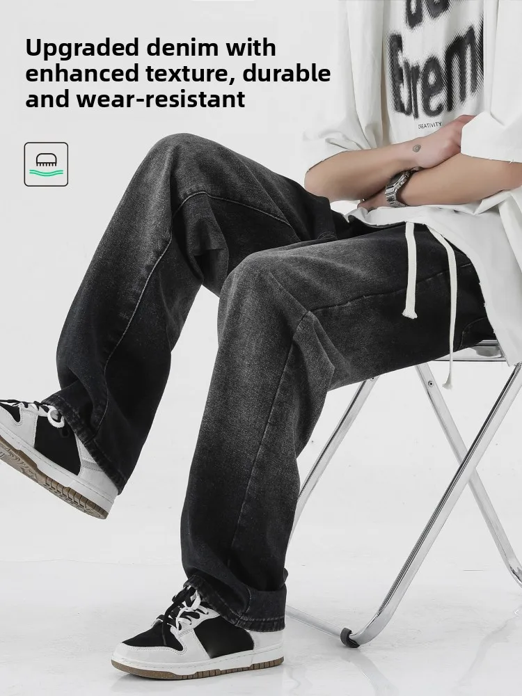 Adient American Sle الرجال الصيف رقيقة واسعة الساق الجينز فضفاضة مستقيم قطع عارضة السراويل منخفضة الخصر الكلاسيكية الأزرق الدنيم