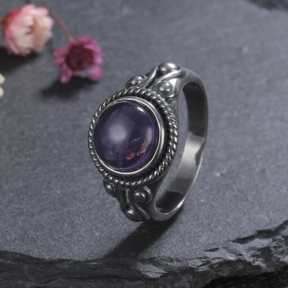 Unisex 10mm Natural Labradorite Ring in 925 Silver