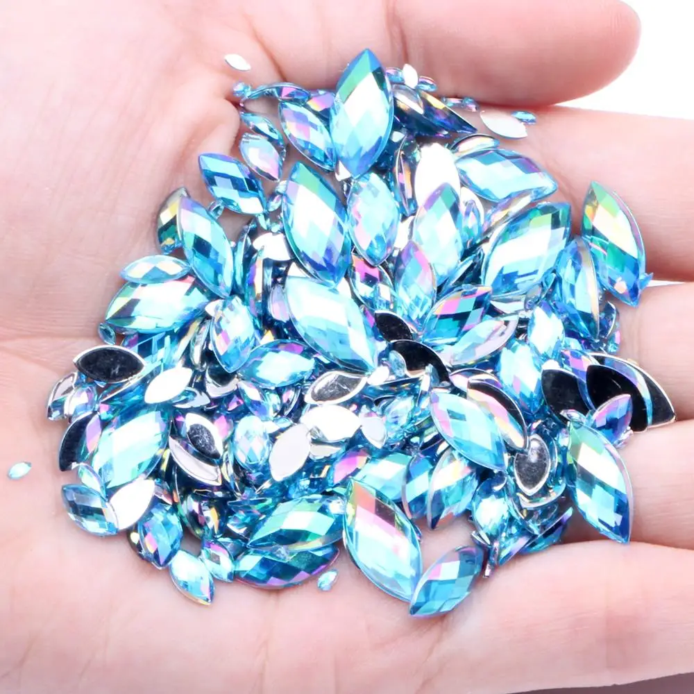 1000pcs 4x8mm AB Colors Marquise Earth Facets Acrylic Flatback Rhinestone Glue On Beads