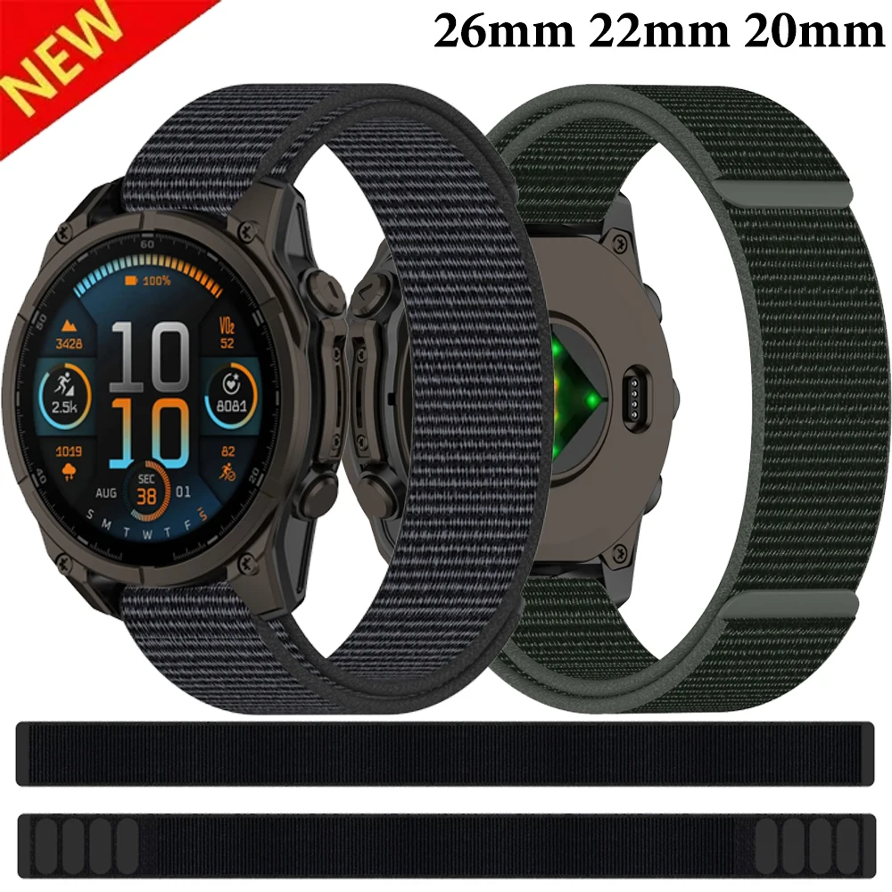 26/22/20mm Hook Loop Nylon Strap For Garmin Fenix 8 Sport Comfortable Bracelet Fenix E 7X Enduro3/Quatix7 Pro Forerunner 970 965