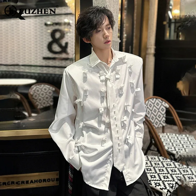 

LUZHEN персонализированный трехмерный лоскутный галстук с длинными рукавами, мужская рубашка с длинными рукавами, осень 2021, оригинальная одежда с подплечниками JY4406