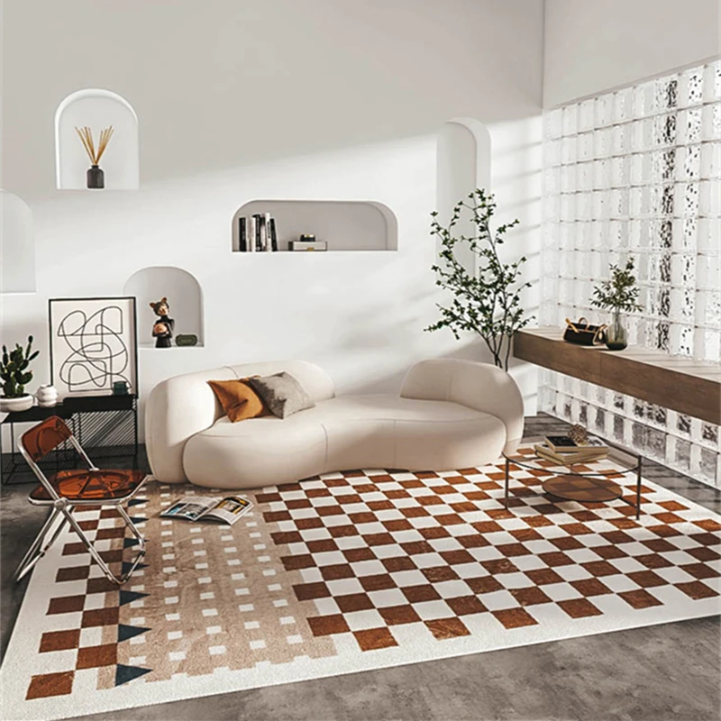 Nordic Style Checkerboard Plush Rugs Living Room Decoration Carpet Anti Slip Bedroom Carpets Home Decor Fluffy Mat Lounge Rug