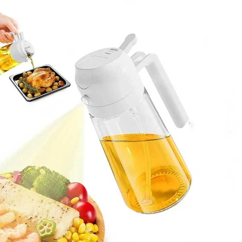 2 in1 Oil Spray Bottle Glass Kitchen Barbecue Cooking Olive Oil Dispenser Oil Jar Baking Vinegar Soy Sauce Spray Container