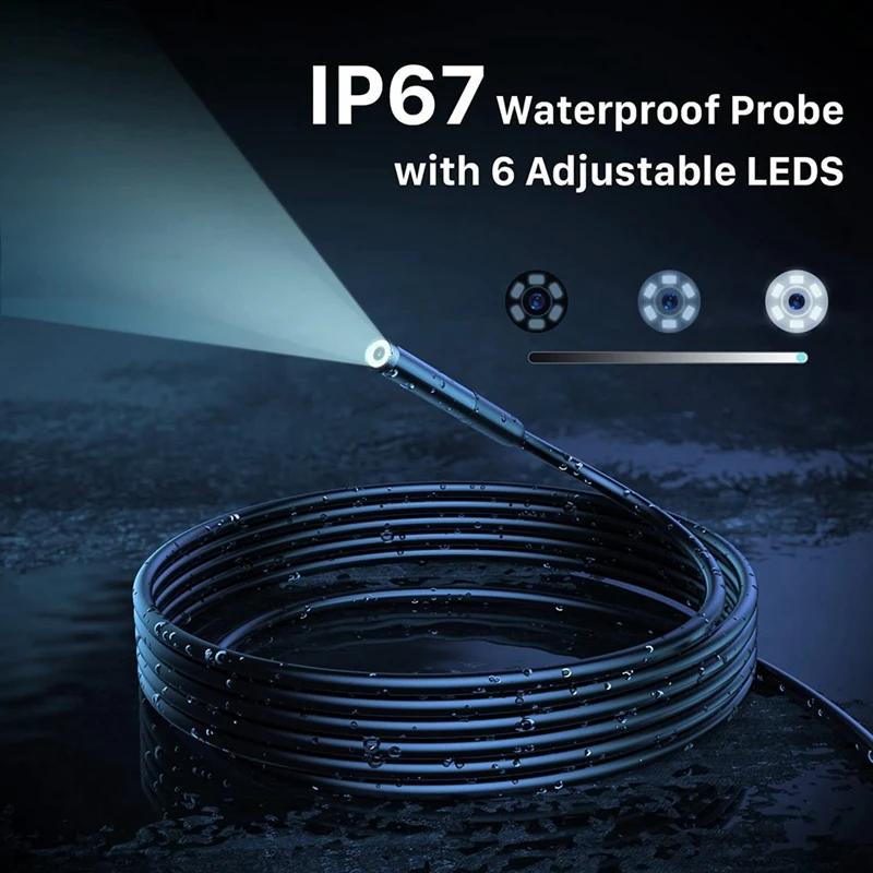Copper Core Wireless Endoscope Wi-Fi Industrial Borescope With 6 LED Lights, 3 In 1 USB Camera,Waterproof IP67 Inspection Camera