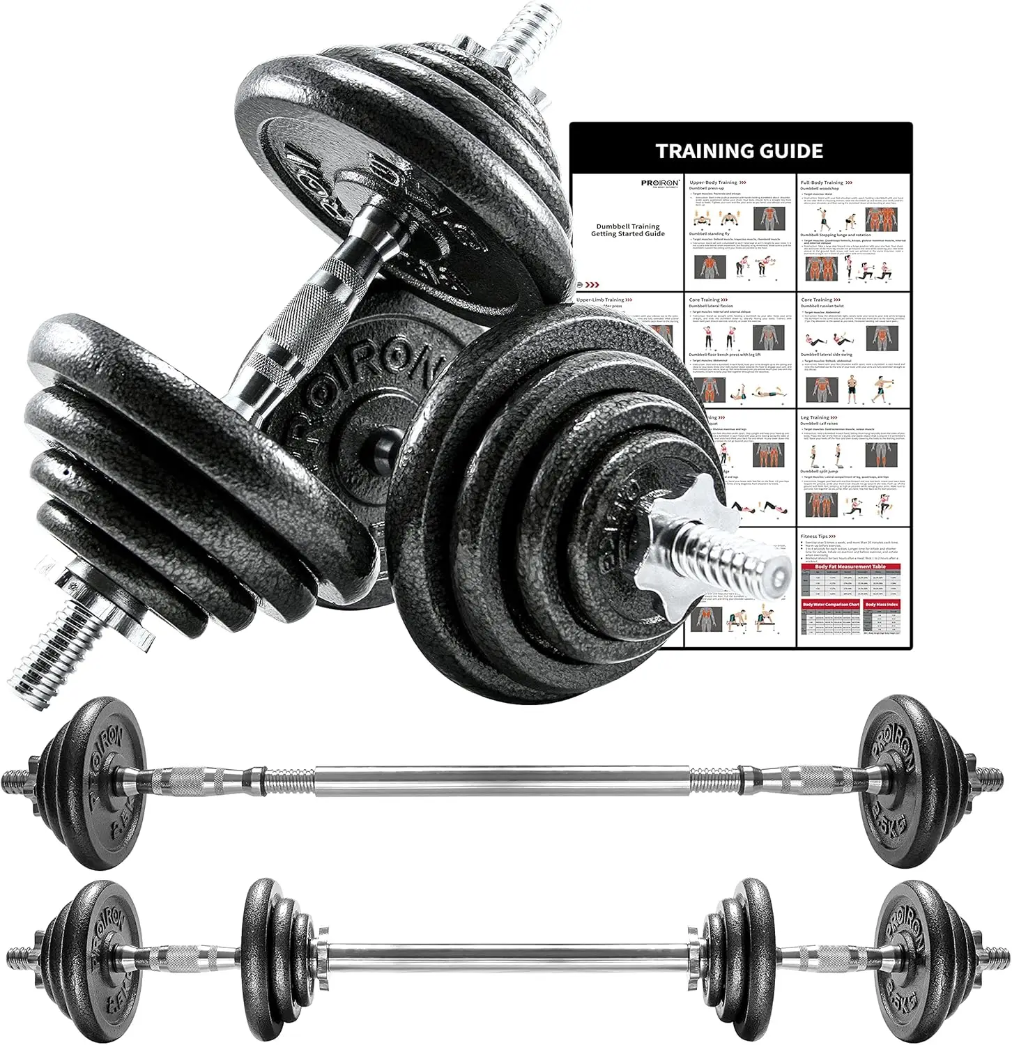 44Lbs Cast Iron Adjustable Dumbbell Set Hand Weight with Solid Dumbbell Handles Changed into Barbell Handily Great for Bodybuild