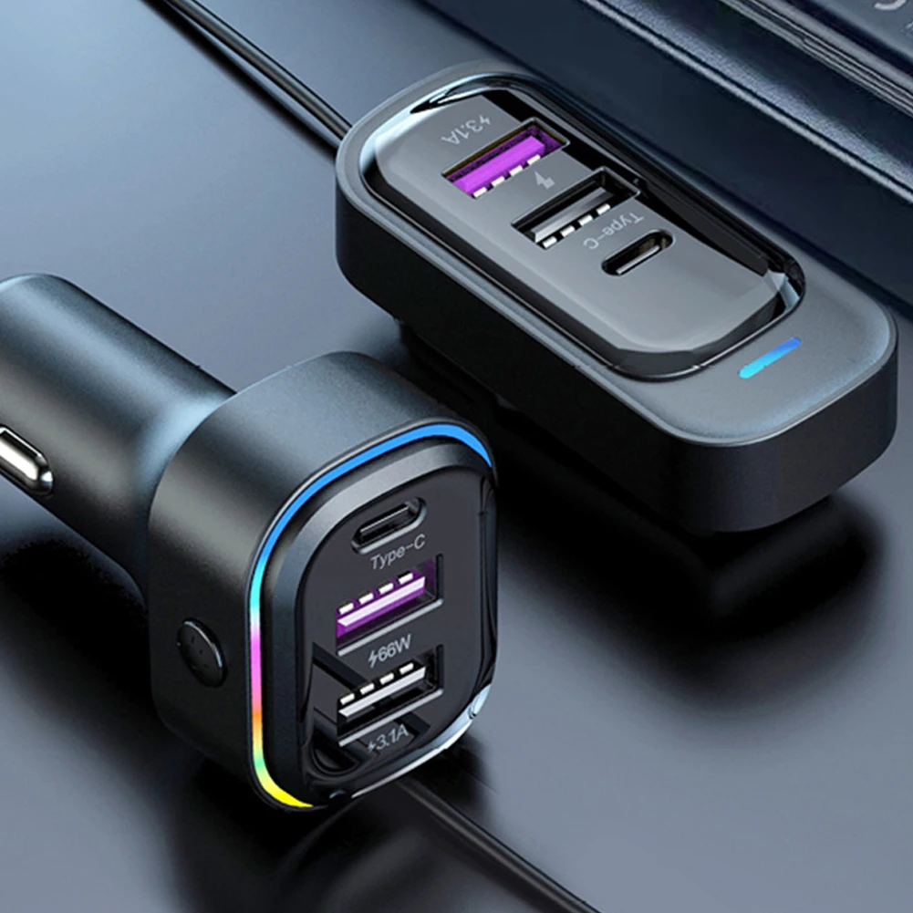 

Автомобильные USB-зарядные устройства, многофункциональное устройство для зарядки телефона, быстрая зарядка 66W+15W с 6 зарядными портами для автомобилей, грузовиков, фургонов и внедорожников 12-24В.