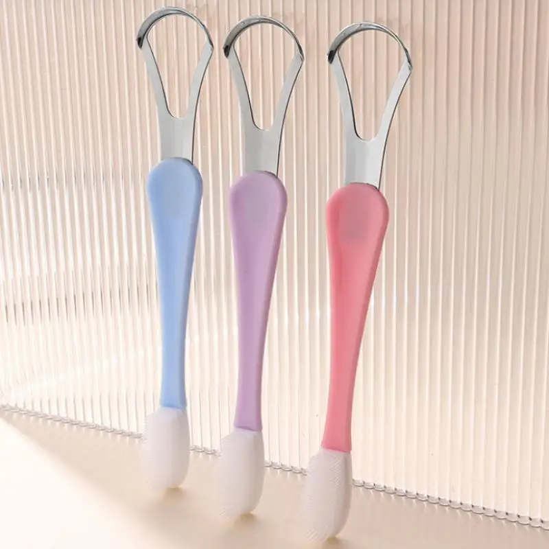 منظف مكشطة اللسان للأطفال البالغين، 2 في 1 فرشاة لسان من السيليكون وكاشطات لسان من الفولاذ المقاوم للصدأ للأسنان منعشة #2