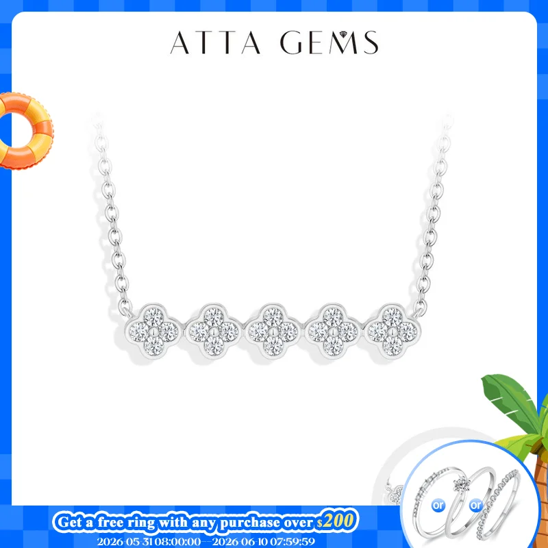 

ATTAGEMS Original New Five flower Moissanite Necklace for Women 925 Sterling Silver Fine Necklace Engagement Gift Wedding Jewely