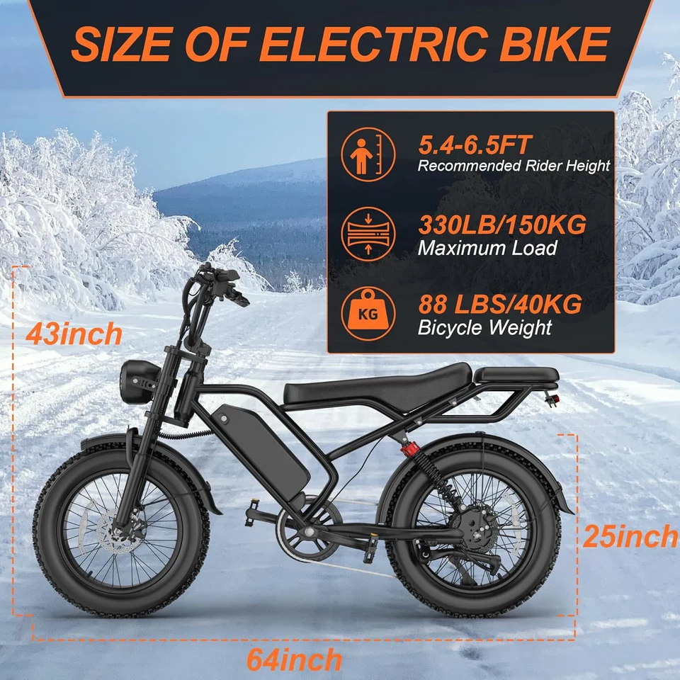 20" Fat Tire Electric Bike 1500W Peak Power 31mph Top Speed 70 Miles Range for Road Sand Mountain Snow Electric Motorcycle image 7