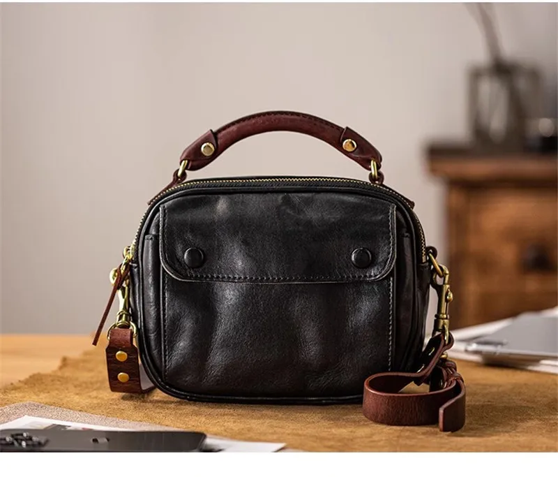 Modische, hochwertige Herren-Umhängetasche aus echtem Leder, lässige Designer-Luxus-Schultertasche aus echtem Rindsleder in Schwarz. – Detail 3