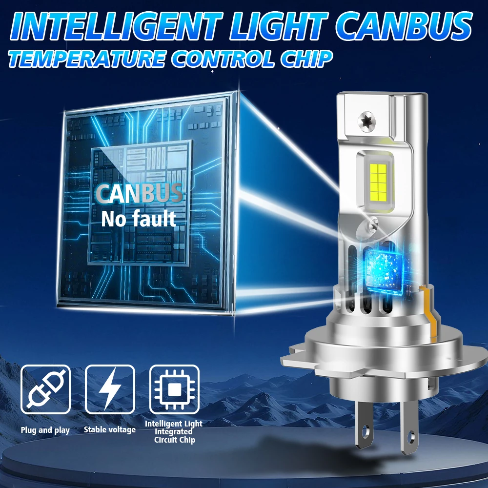 

H7 Светодиодная лампа для фар 12 В Мини-автомобильная фара CSP3570 Беспроводная h7 Canbus Светодиодная противотуманная фара Plug And Play 6000K Белый с вентилятором 12 В