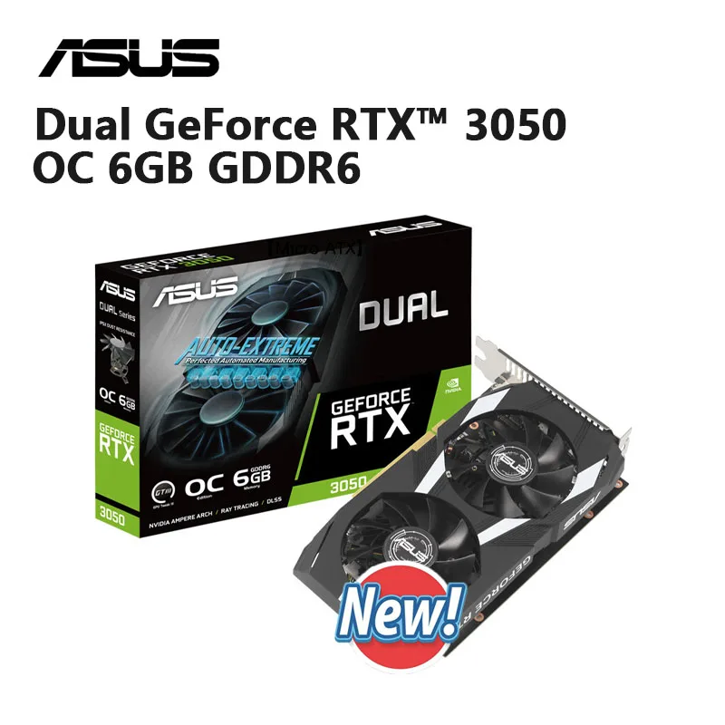 

ASUS DUAL RTX3050-O6G 6 ГБ GDDR6 NVIDIA GeForce RTX 3050 HDMI2.1 DVI-D DisplayPort 1.4a Новая видеокарта