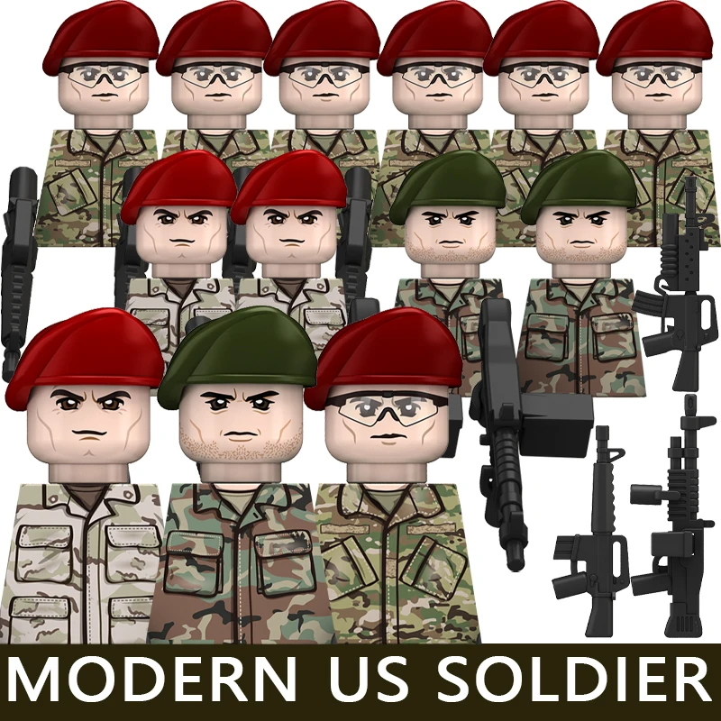 Modern US Soldier Army Building Blocks Special Force Camouflage Infantry Warrior Helmet Rifle Military UV Printed Bricks Toy Boy