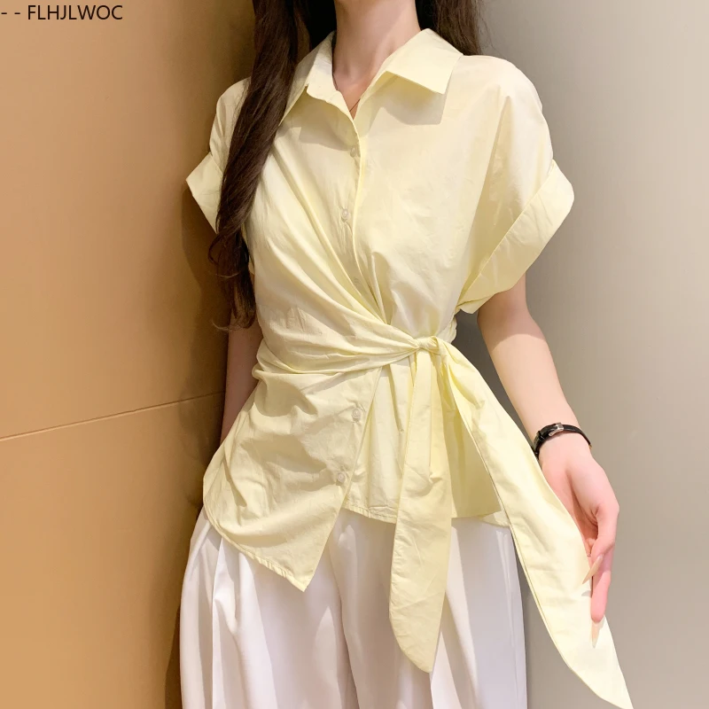 Chemises blanches en coton et lin, hauts péplum à lacets, mignons et doux pour filles du japon, rétro, solides, amples, décontractés, taille fine, chemisiers Design Chic Y2K