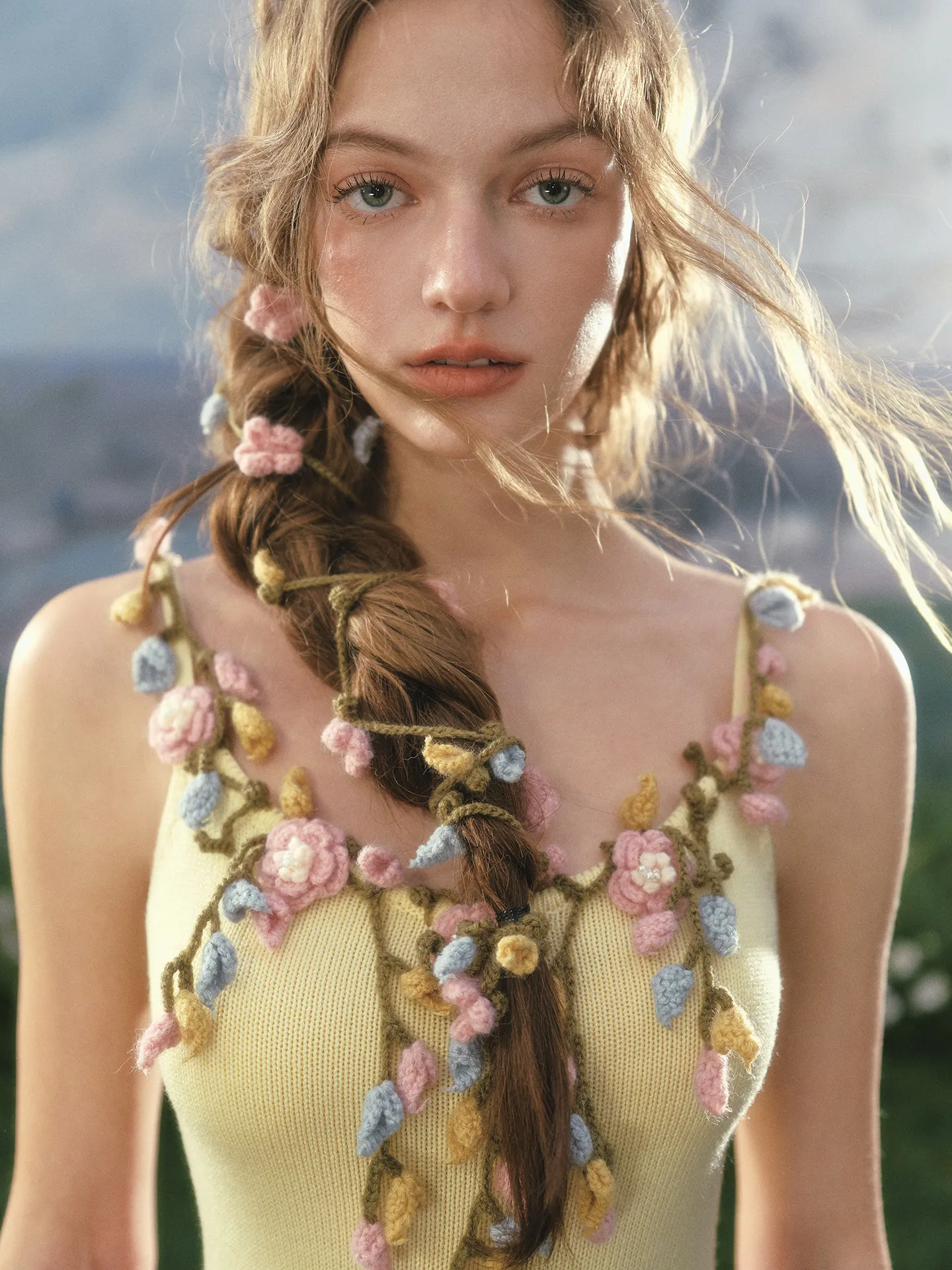 

Длинное женское платье на весну-осень (82-96 см обхват груди) в французском пасторальном стиле, элегантное, роскошное, ручной работы, вязаное крючком, на тонких бретельках