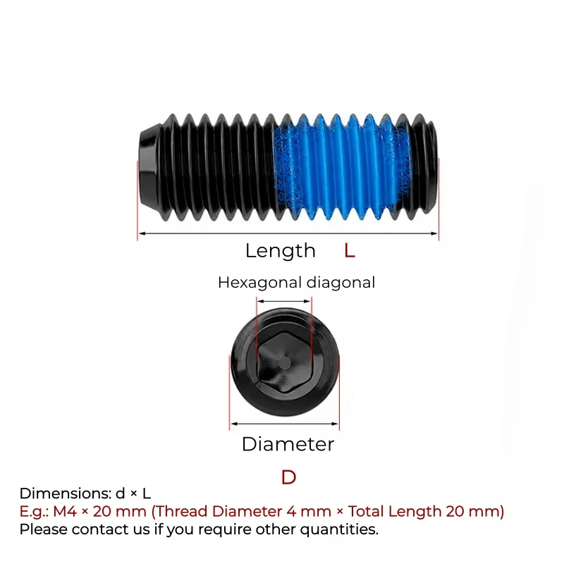 Carbon Steel M3 M4 M5 M6 M8 Black Headless Hexagon Socket Grub Screw Blue Dispensing Anti-Loosening Screws