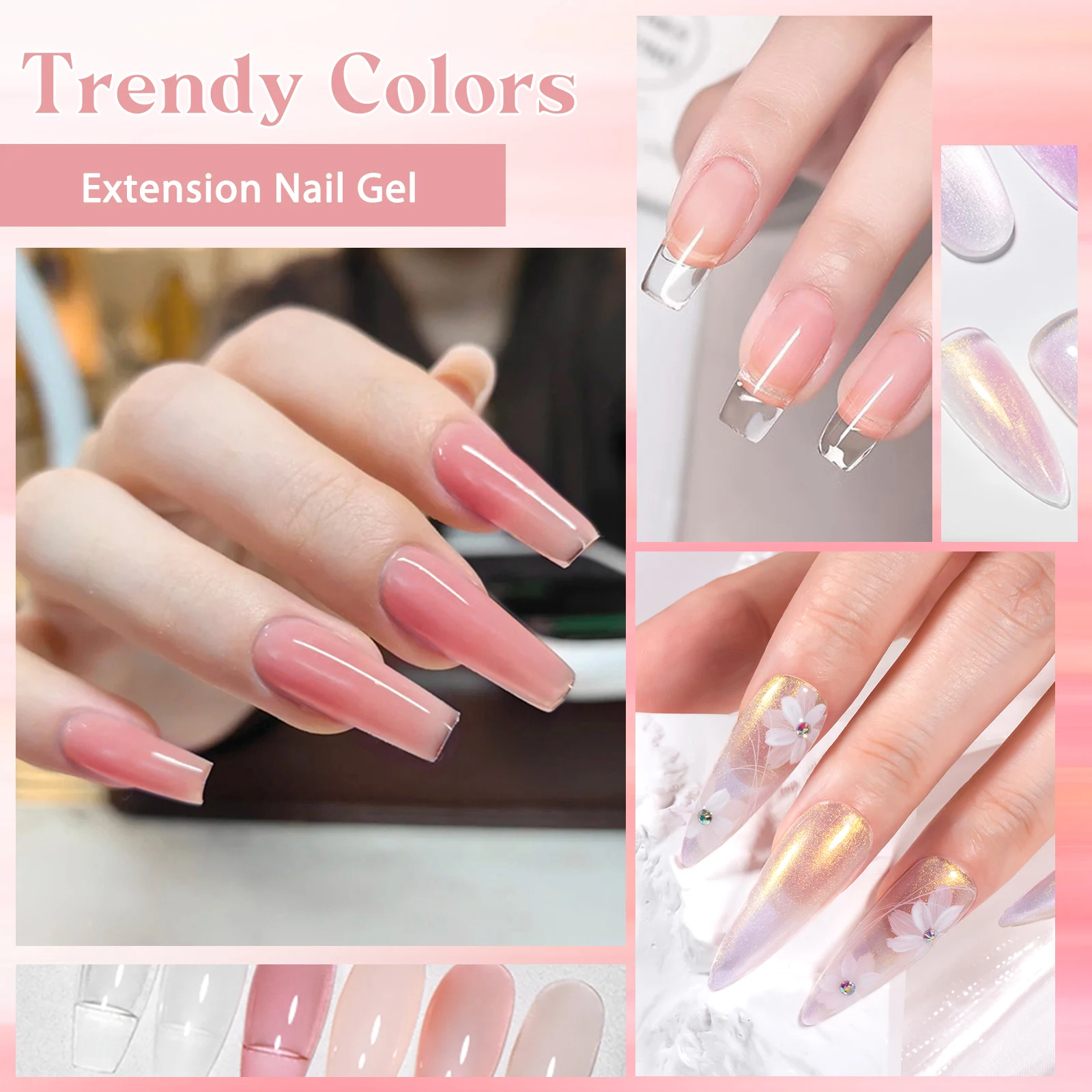 12pcs/set Quick Extension Nail Gel with Base Top Coat Brush Nude Pink Milky White UV LED Gel for Building Carving Flower