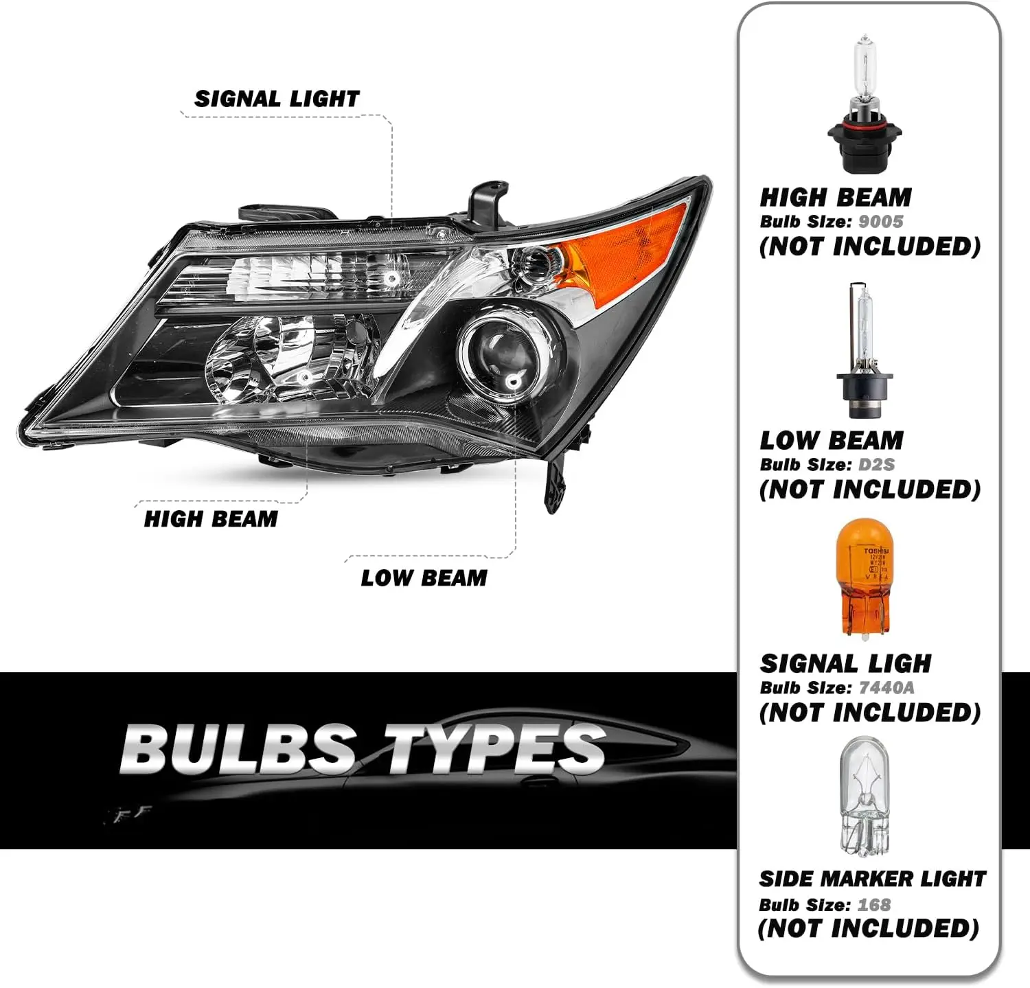 Projector Headlight Headlamp Assembly (Driver and Passenger Side) for 2007-2013 MDX HID/Xenon Model without Adaptive Only