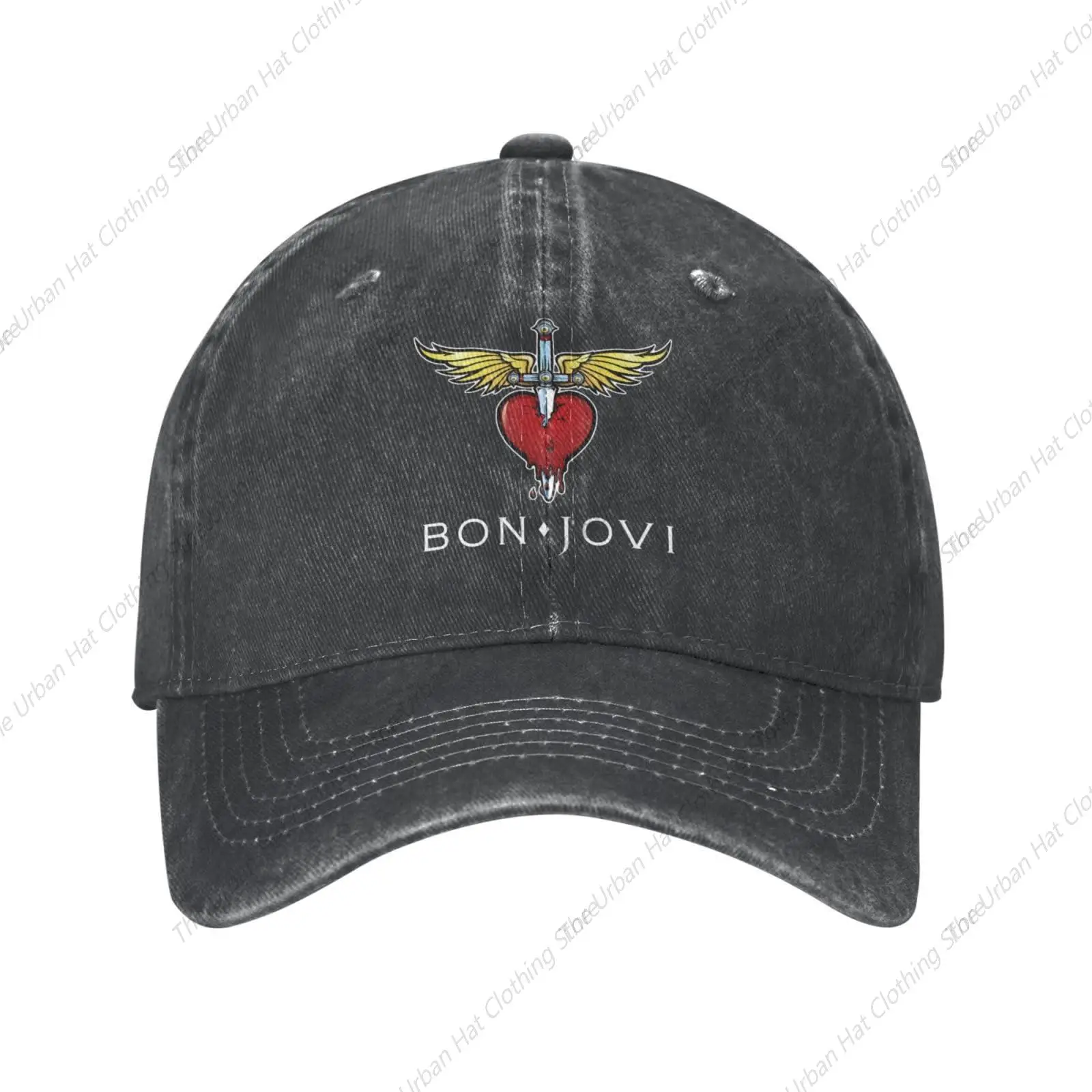 Bon Rock Band Jovi Hat Cap Unisex Vintage Adjustable Baseball Cap for Men Women Classic Dad Hats Adult Trucker Headwear Black