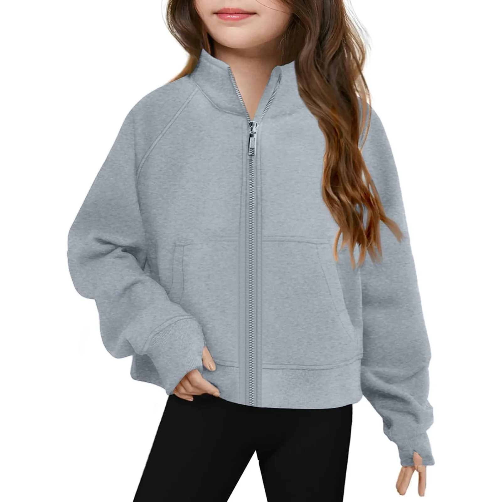 Baby Stand Collar Casual Sweatshirts Half Zip Kids Pullover Thumb Hole Overzised Hoodie Solid Color Children Cute Sports Outfit