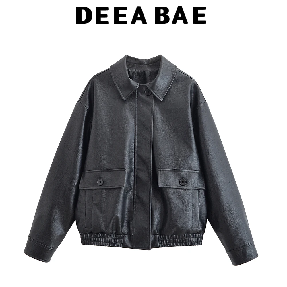

DEEABAE осенняя новая женская свободная и модная повседневная куртка-пилот из искусственной кожи с карманами, кожаная куртка, куртка