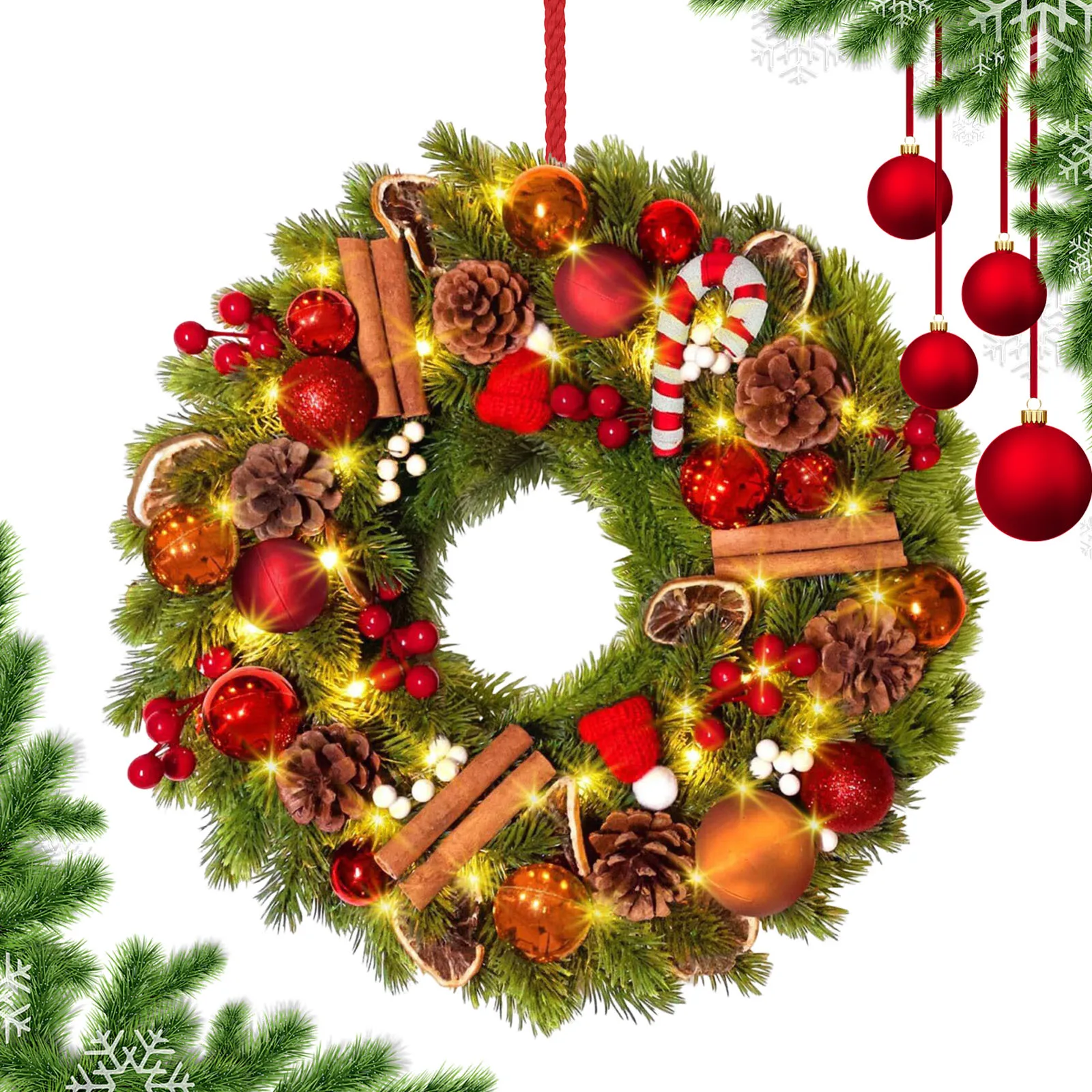 

LED Christmas Wreath with PineCones Christmas Ornaments Garland Reusable Hanging Pine Decor Garland for Scene Decoration Layout