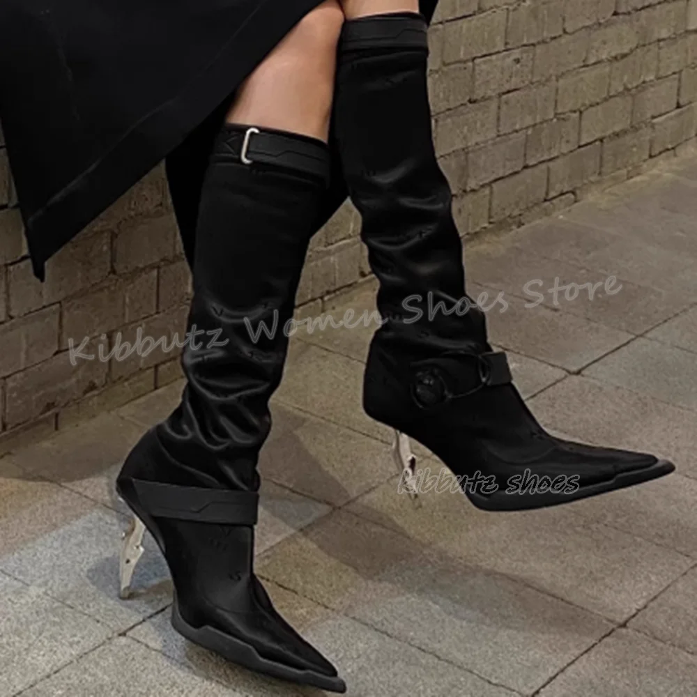 Strange Heels Pumps Ankle Boots Genuine Leather Solid Color Lace-Up Fashion Elegant Sexy Concise Women Shoes Pointy Solid Color